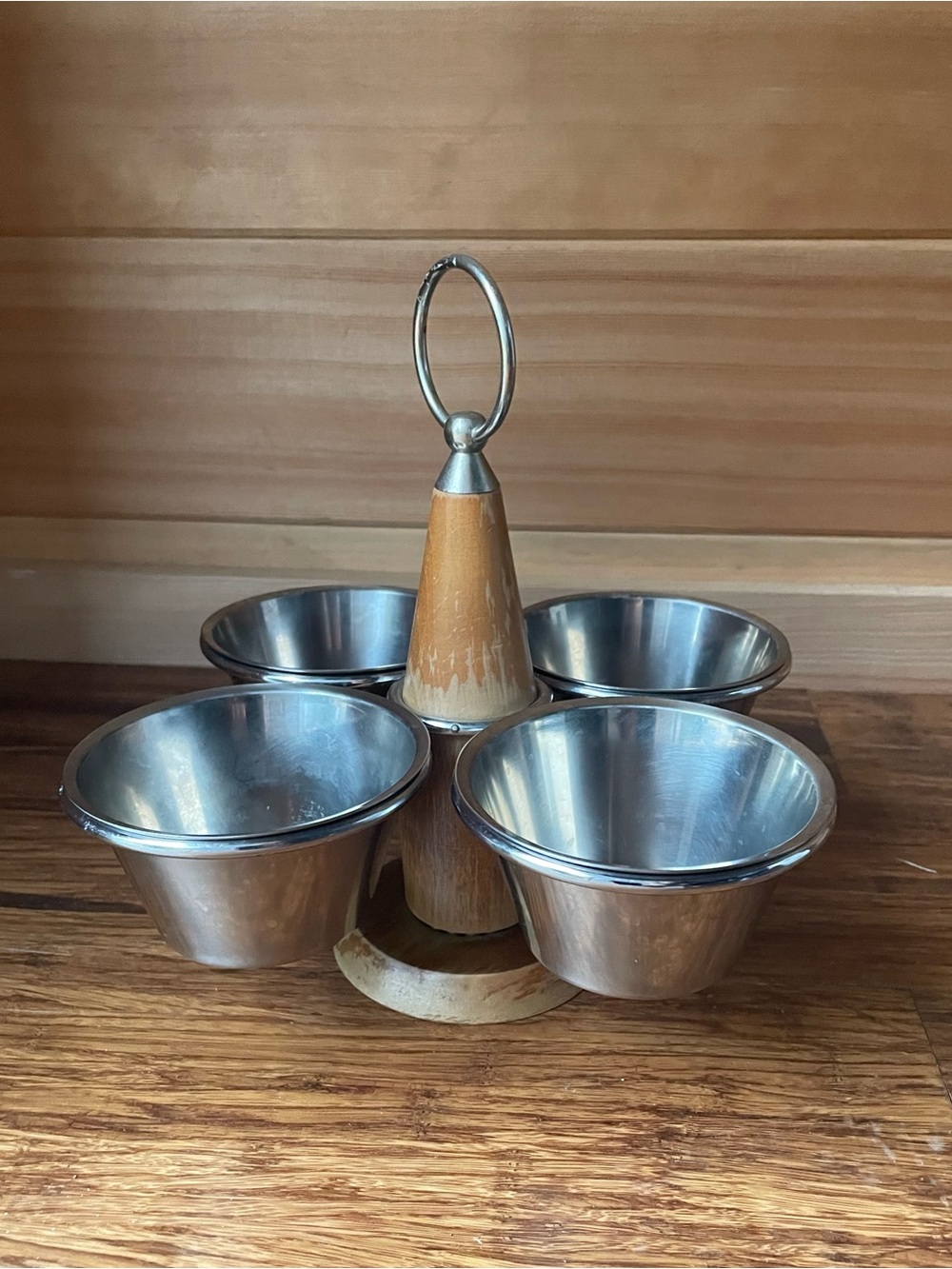 Vintage Stacko 4-Section Stainless Serving Caddy with Teak Handle